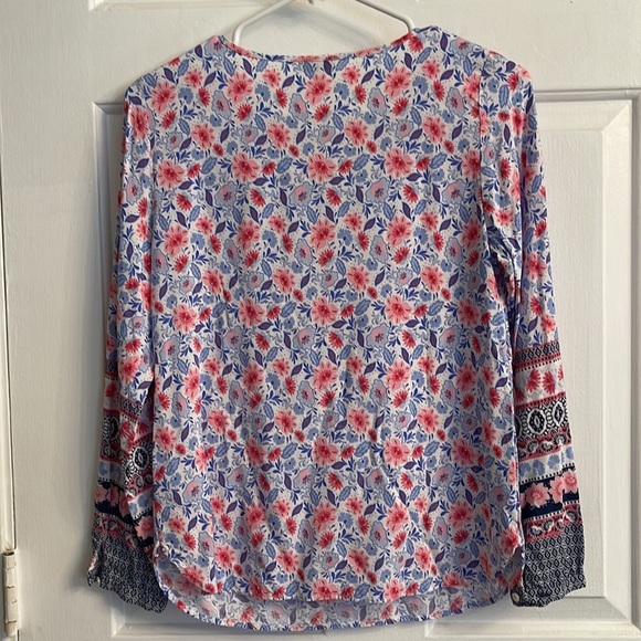 Talbots Petite Floral Boho Blouse Size SP – Long Sleeve Button Front Top - Picture 5 of 6